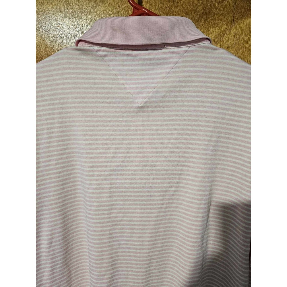 Tommy Hilfiger Mercerized Luxury Cotton Mens Large Pink White Striped Polo - Picture 6 of 7